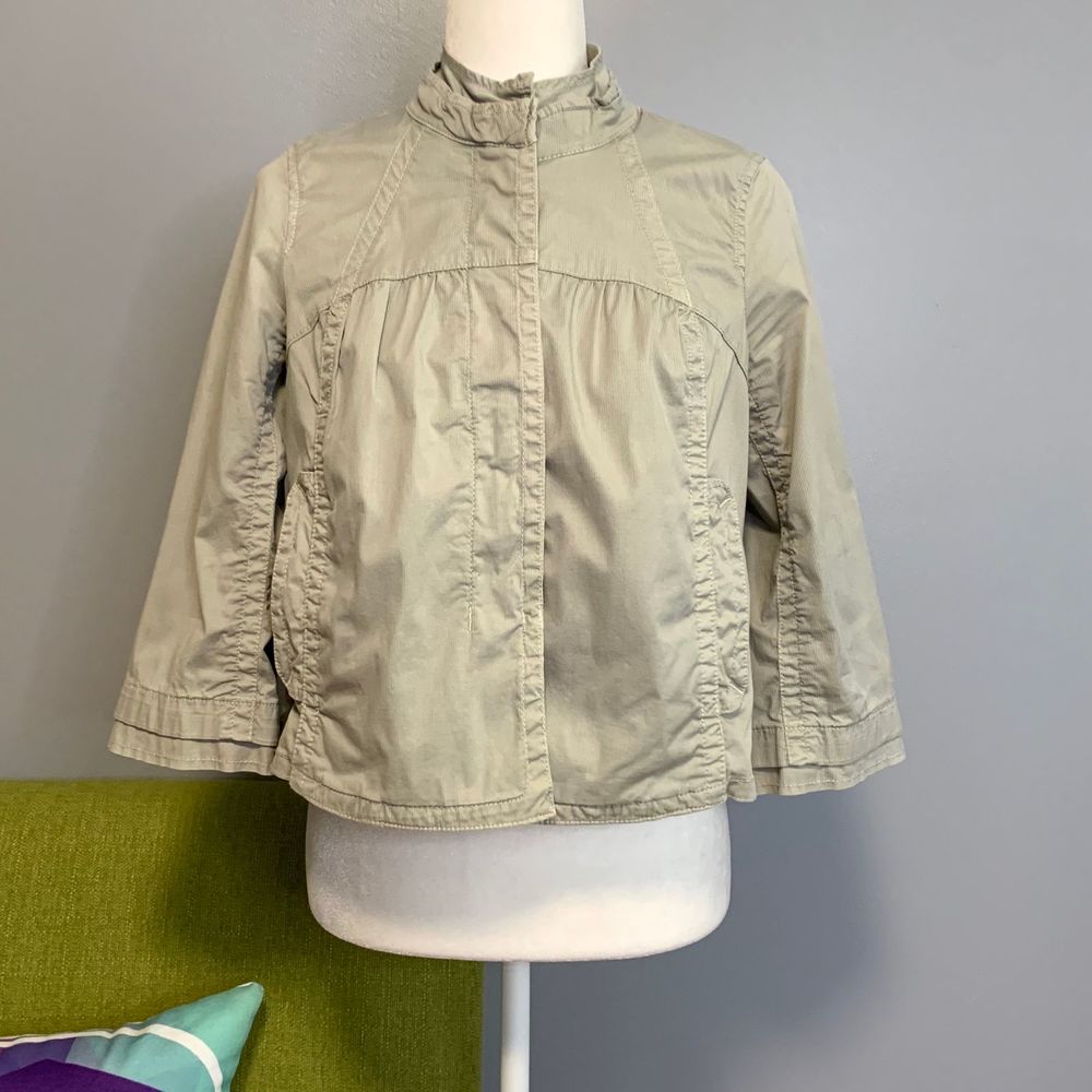 Eddie Bauer Grey Stripe Ruffle Swing Jacket